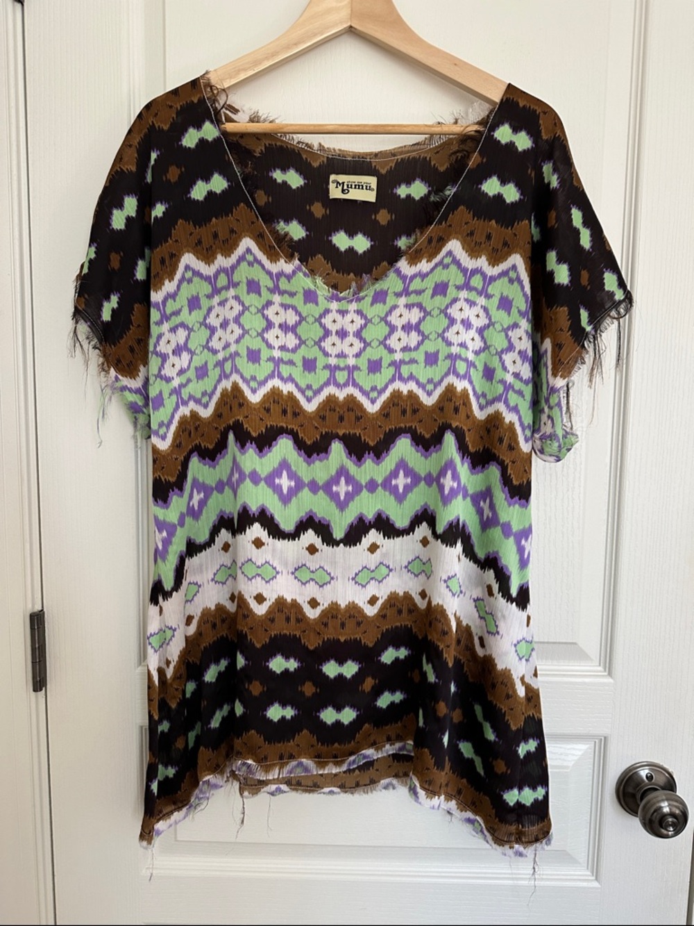 Show Me Your MuMu Tunic V-Neck Short Sleeve Top in Brown, Mint & Lavender